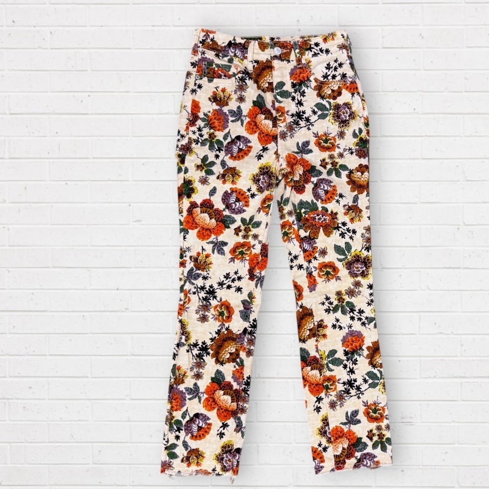 Anthropologie Pilcro High Rise Floral Bird Print Slim Straight Jeans Size 26